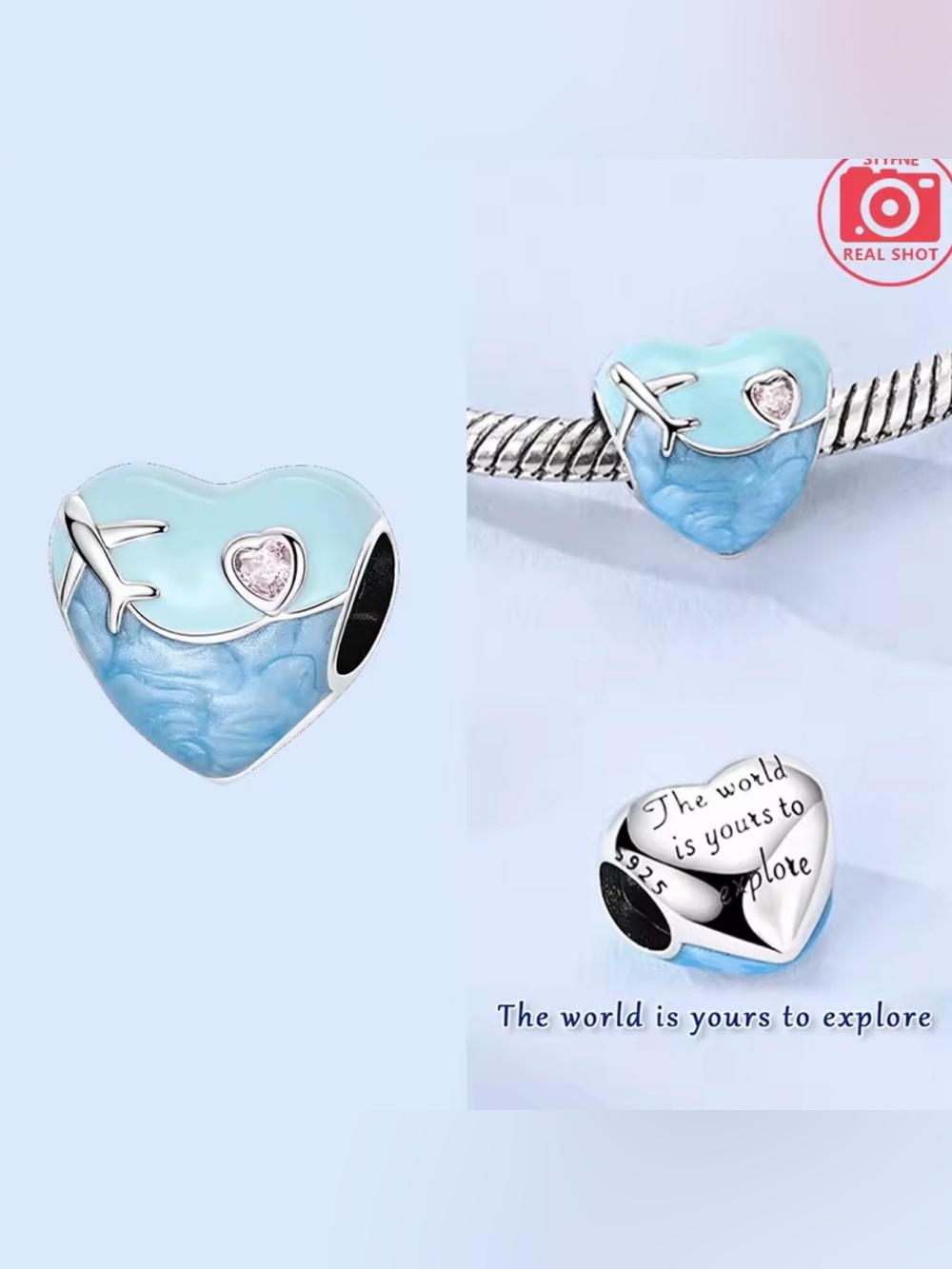Pandora Heart Travel Charm in Light Blue and Aqua